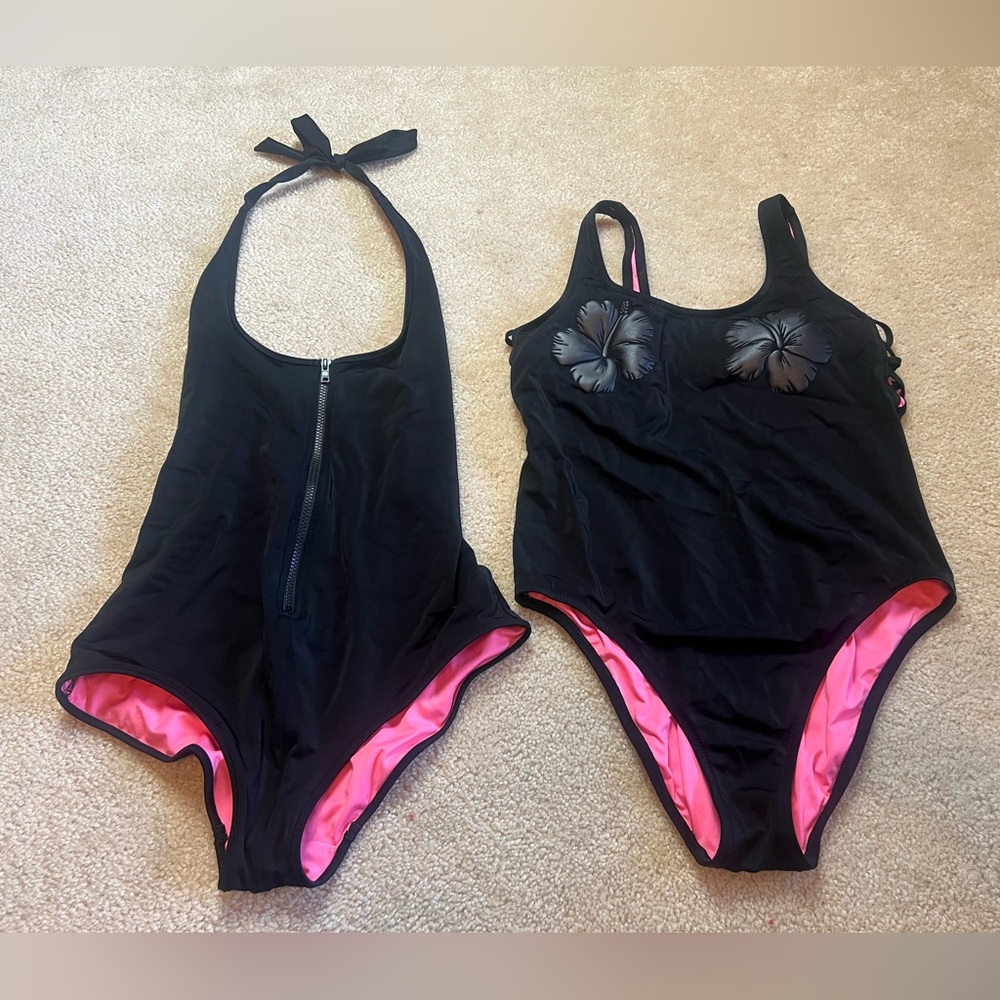 Two Black Victoria’s Secret Pink One Piece Swimsuits